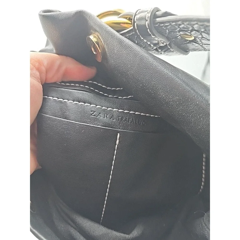 Zara Trafaluc Black Leather Shoulder Tote Satchel Hand Bag Purse‎ 11